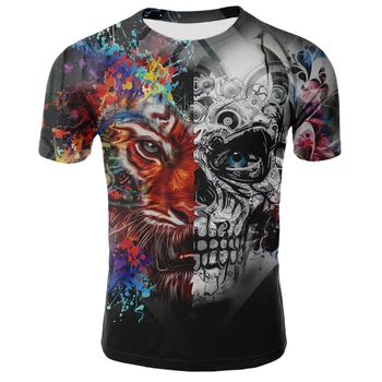 2021 naujas vyrų vasaros red lion galvos kaukolė spausdinti vyriški trumparankoviai marškinėliai 3DT marškinėliai atsitiktinis kvėpuojantis T-shirt ir plius dydis, T-