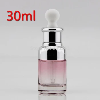 NAUJAS ATVYKIMO 30ml rožinės spalvos stiklo buteliukas su lašintuvu sidabro peties ir juoda apykakle ,balta lemputė stiklo butelis