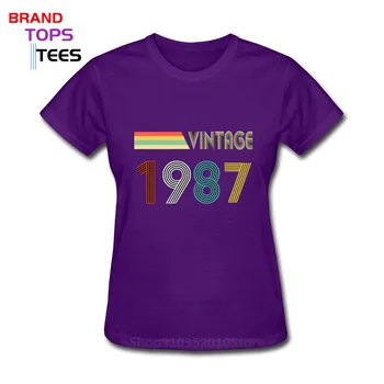 Derliaus 1987 T marškinėliai moterims Retro Gimęs 1987 m. T-shirt 80s Drabužiai Jaunimo 33th Metų Gimtadienio dovana Klasikinis Mados Drabužiai