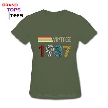 Derliaus 1987 T marškinėliai moterims Retro Gimęs 1987 m. T-shirt 80s Drabužiai Jaunimo 33th Metų Gimtadienio dovana Klasikinis Mados Drabužiai