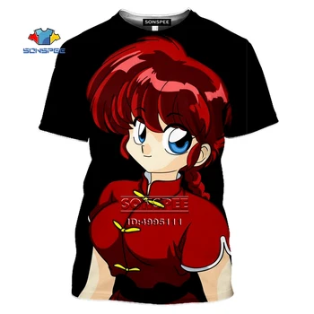 SONSPEE Japonijos Anime Ranma １/２ T shirts Ranma Tendou Akane 3D Spausdinimo Vyrai Moterys Marškinėlius Atsitiktinis Vasaros trumpomis Rankovėmis Negabaritinių Viršūnės