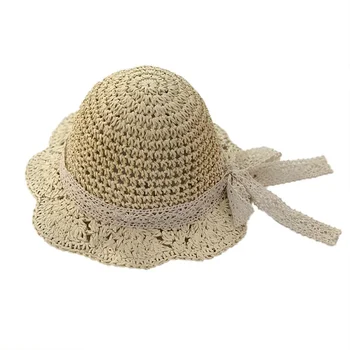 2020 Mielas Vaikų Mergaičių Šiaudų skrybėlę Bowknot Saulės, Skrybėlę, Vaikai Dideli Kraštų Paplūdimio Vasaros Vairininko Paplūdimio Juostele Turas Butas Viršų