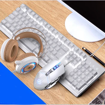Membrana Žaidėjus Klaviatūra Ir Pelė Combo Su PC Žaidimų Ausinės,Spalvinga LED Apšvietimu Ramioje USB Laidinio Kompiuterio Klaviatūra Studijų