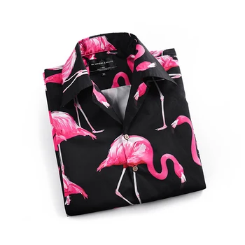 Laisvas Flamingo Marškinėliai Vyrams Vasaros Poilsio Atostogų Spausdinti Trumparankoviai Didelio Dydžio Marškinius Nauja Pora, Atsitiktinis Viršūnes Havajų Marškinėliai