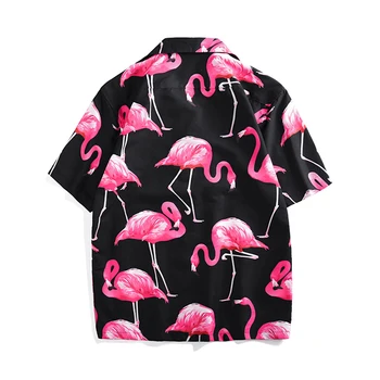 Laisvas Flamingo Marškinėliai Vyrams Vasaros Poilsio Atostogų Spausdinti Trumparankoviai Didelio Dydžio Marškinius Nauja Pora, Atsitiktinis Viršūnes Havajų Marškinėliai