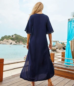 Naujas Siuvinėti Medvilne Paplūdimio Suknelė Moterims, Padengti ups, maudymosi Kostiumėliai, Pareo Paplūdimio 2021 Vestidos de Playa Maudymosi kostiumą, padengti ups, Tunika
