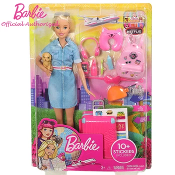Barbie Prekės Žaislas Kelionės Lėlės ir Mažylis Playset Vaikas Lagaminą Mergina Žaislas Dovana, Juokinga Priedai Ilgi Plaukai Gana Mergina FWV25