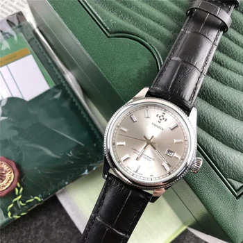Top Prabangos prekės klasikiniai vyriški žiūrėti paprastas stilius serijos odinis dirželis riešo laikrodžiai Automatinė kvarcas laikrodžio verslo reloj rlx12