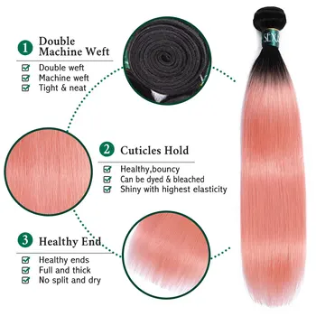 SEXAY Šviesiai Rausvos Ombre Brazilijos Tiesūs Plaukai Ryšulius Su Uždarymo 4pcs/pak iš Anksto Spalvos Remy Human Hair Ryšulius Su Uždarymo