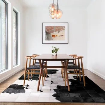 Prabangus natūralios karvės odos, odos kailinius kratinys kilimas, juoda ir balta, sumaišyti kambarį kilimas dekoratyvinis valgomojo kambario grindų kilimėlis