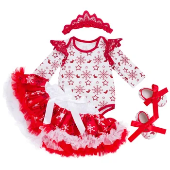 Naujagimio kalėdų nustatyti naujųjų metų mergytę naujas gimęs kūdikis drabužiai, kostiumai, galvos juosta raudona drabužių medvilnės tutu sijonas sniego briedis apranga