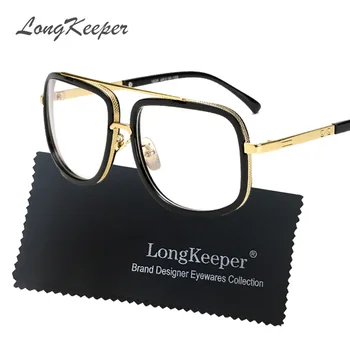 LongKeeper Aukso Metalo akiniai rėmeliai vyrams, prekės flat top didelis juodas kvadratas rėmo akiniai, optiniai vyras moteris unisex gafas