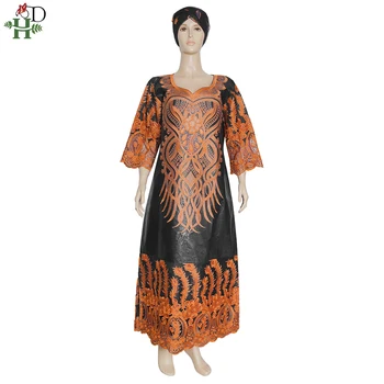 H&D Plius Dydis Suknelės Moterims Heidi Bazin Riche Nėriniai Siuvinėjimo Maxi Suknelė Skraiste Africaine Femme Vakare Šalies Drabužių Turbaną Headtie