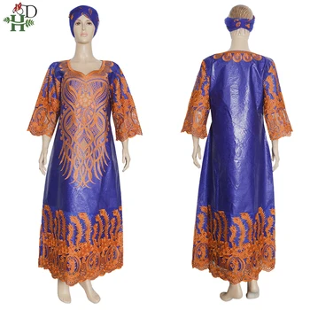 H&D Plius Dydis Suknelės Moterims Heidi Bazin Riche Nėriniai Siuvinėjimo Maxi Suknelė Skraiste Africaine Femme Vakare Šalies Drabužių Turbaną Headtie