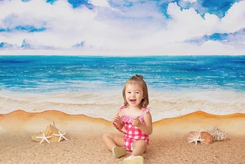 Paplūdimio Fone Vasaros Matyti Debesis Baby Vaikų Portretas Backdrops Baltas Debesis Mėlyname Danguje Fone Paplūdimio Šaliai Dekoro