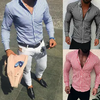 Meihuida 2020 vyriški Laisvalaikio Marškinėliai Slim Fit vyriški Laisvalaikio Dryžuotas Marškinėliai ilgomis Rankovėmis Oficialų Suknelė Marškiniai Vyrams Vyrų Drabužiai.