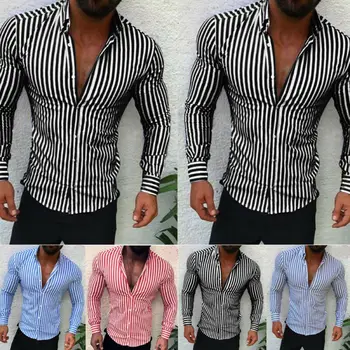 Meihuida 2020 vyriški Laisvalaikio Marškinėliai Slim Fit vyriški Laisvalaikio Dryžuotas Marškinėliai ilgomis Rankovėmis Oficialų Suknelė Marškiniai Vyrams Vyrų Drabužiai.