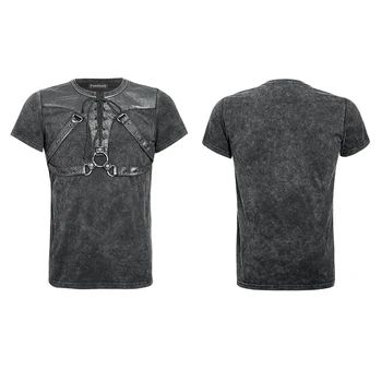 PUNK RAVE Mens Steampunk Streetwear T-shirt Gotikos Sunkiųjų Metalų V-kaklo trumpomis Rankovėmis Vasarą T-shirt Hip-Hop Asmenybės T-shirt