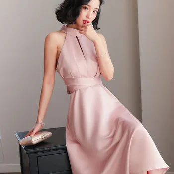 Aukštos Kokybės Naujas 2021 Rožinė Apynasrio Suknelės Trumpas Vestidos Elegantiškas Satino Kokteilis Moterims, Chalatai
