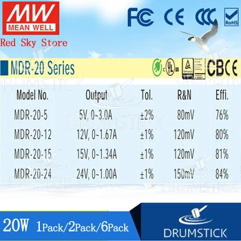 (6PACK) Meanwell 20W Maitinimo MDR-20-5V (12V/15V/24V 1A 1.34 A 1.67 A 3A DIN bėgelio pramonės kontrolės PLC jutiklis HDR/LPV