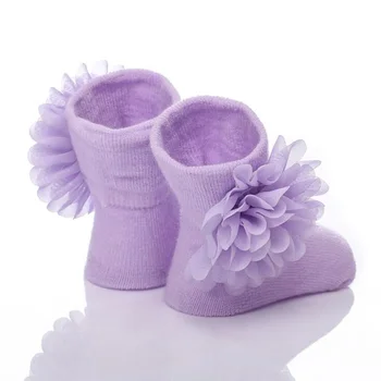 Mados gėlės kūdikio medvilnės kojinės šifono gėlių mergaičių kojinės