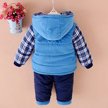 Nauji Kūdikių berniukų žiemos drabužių kostiumas nustatyti šiltas žemyn striukė+kelnės ilgomis rankovėmis kailis kis drabužių mados drabužius, 1-3years