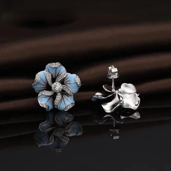 Mielas Mėlynos spalvos Epoksidinių Gėlių 925 Sterlingas Sidabro Stud Auskarai Moterims korėjos Auskarai bižuterijos 2019 Naujas