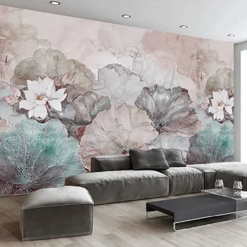 Custom 3D Sienų Freskomis Tapetai Kinų Stiliaus Rankomis Dažyti Lotus Apdaila Sienų Tapybos gyvenamojo Kambario, Valgomojo, Miegamojo Gėlių