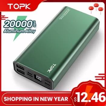 TOPK Galia Banko 20000mAh Nešiojamų Įkrovimo LED Išorės Baterija PowerBank 20000 mAh iPhone 12 Xiaomi Mi