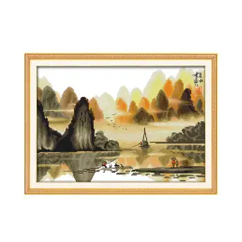 Poetinės Li Upės kryželiu rinkinys landscape18ct 14ct 11ct skaičius atspausdinta drobė siūlės siuvinėjimo 