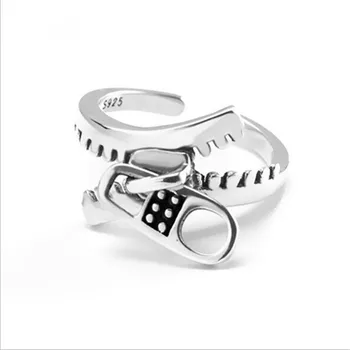 LULU-KIAULIŲ Karšto Naujas 925 silverFashion Asmenybės Geometrinis Užtrauktukas Žiedas Moterų Retro Europos Šalto Atidaryti Žiedas, Papuošalų Žiedas