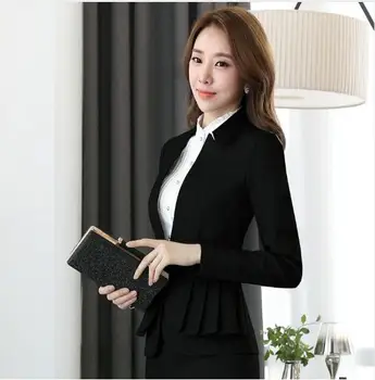 Elegantiškas ir Mados Moterims švarkai rudenį temperamentas ilgomis rankovėmis juoda juoda striukė office ponios plus size darbo dėvėti chalatą