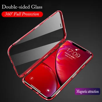Magnetinis Stiklo iPhone 11Pro Xs MAX XR Atveju Apversti Metalo Bamperis Aišku, Pilnas draudimas 