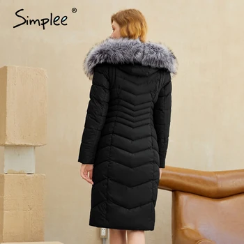 Simplee Elegantiškas plonas office lady žiemą kailis ilgas 2020 Naujas mados puffer jacket paltai moterims Atsitiktinis užtrauktukas, šiltas parko paltai moteris
