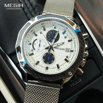 MEGIR vyriški Laikrodžiai 2020 Prabangos Chronograph Kvarcas Žiūrėti Žmogui Akių Dirželis Atsitiktinis Armijos Sporto Vandeniui Rankiniai Laikrodžiai
