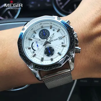 MEGIR vyriški Laikrodžiai 2020 Prabangos Chronograph Kvarcas Žiūrėti Žmogui Akių Dirželis Atsitiktinis Armijos Sporto Vandeniui Rankiniai Laikrodžiai
