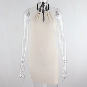Kriptografijos 2021 M. Vasarą Apynasrio Mini Suknelės Atostogų Komplektus, Elegantiškas, Seksualus Backless Rankovių Dirželiai Trumpą Suknelę Slim Vestidos