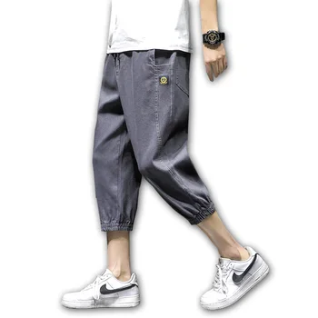 Vasarą šortai vyriški slim straight medvilnės apkarpyti kelnės vientisos spalvos elastinga juosmens džinsinio šortai aukštos kokybės didelio dydžio pilkos spalvos 5XL