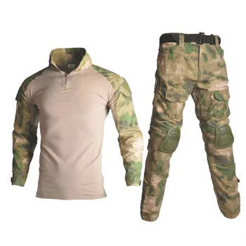 Taktinis Rinkiniai Marškinėliai + Kelnės + Kelio, Alkūnės Pagalvėlės Lauko Dažasvydis Airsoft Ghillie Kostiumas Karinę Uniformą Kamufliažas Medžioklės Drabužiai