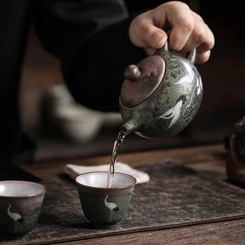 Retro Xishi Keramikos arbatinukas Handpainted Krano Rankų darbo Žalia Kinų Arbatinukas 220-370ml