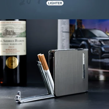 20 Cigarečių Atveju Plonas Metalinis Automatinis Cigarečių Dėžutė USB Įkrovimo Vėjo Žiebtuvėliai, Cigaretės Degiklio Rūkymo Reikmenys