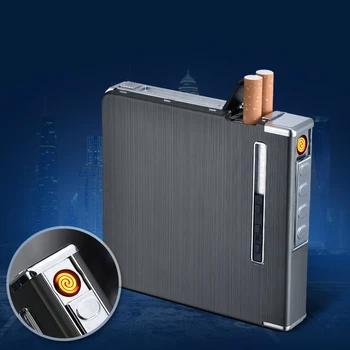 20 Cigarečių Atveju Plonas Metalinis Automatinis Cigarečių Dėžutė USB Įkrovimo Vėjo Žiebtuvėliai, Cigaretės Degiklio Rūkymo Reikmenys