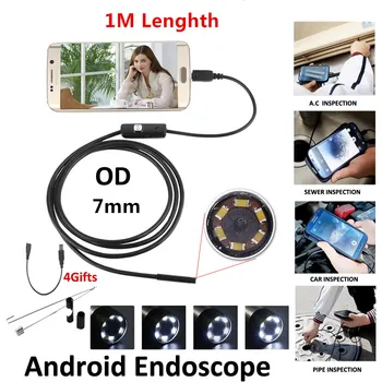 LESHP 7mm Objektyvas Mirco USB, Android OTG USB Endoskopą Kameros 1M Vandeniui Gyvatė Vamzdžių Tikrinimo Android USB Borescope Fotoaparatas