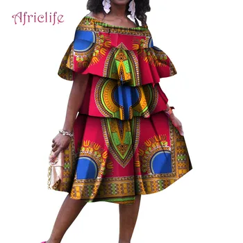 Cupcake Suknelė Mados Moterų Atsitiktinis Afrikos Medvilnės Lady Suknelės Ankara Spausdinimas Vaško Tradicinių Drabužių WY4746