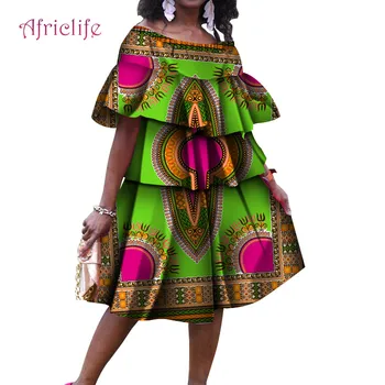 Cupcake Suknelė Mados Moterų Atsitiktinis Afrikos Medvilnės Lady Suknelės Ankara Spausdinimas Vaško Tradicinių Drabužių WY4746