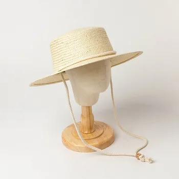 Moterų vasaros skrybėlę Medvilnės virvė mediniai karoliukai tvarstis popieriaus šiaudų butas šiaudų skrybėlę lauko kelionių pavėsyje nuo saulės austi šiaudų skrybėlę