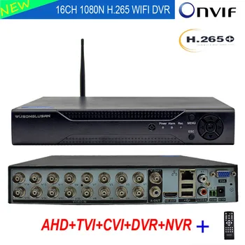 16CH 1080N DVR NVR H. 265+ Parama Wifi 3G PPPOE 16 Kanalų Hibridinis Vaizdo įrašymo 6 1 TVI CVI CVBS HAINAUT 1080P 5MP IP Kameros