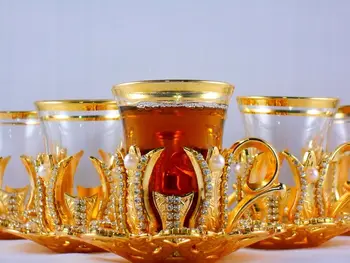 Pearl Padengtas Aukso turkijos Arbatos Puodelių Rinkinys Su Arbatos Puodą Nustatyti 6 puiki dovana