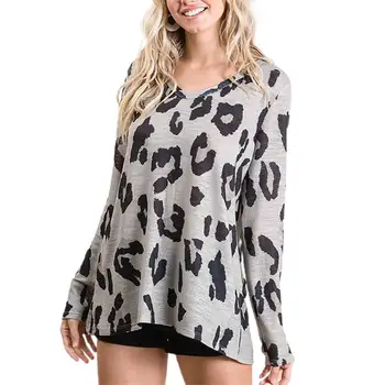 Rudenį, Žiemą Moterų Marškinėliai Topai Long Sleeve T-Shirt V-kaklo Leopardas Spausdinti Didelio Dydžio Atsitiktinis Viršų Tee Elegante Streetwear