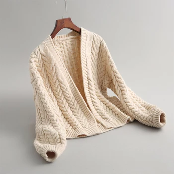 2019 Aukštos kokybės moterų megztinis ir megzti paltai viršuje atsitiktinis vientisos spalvos cardigan megztinis storas megztinis